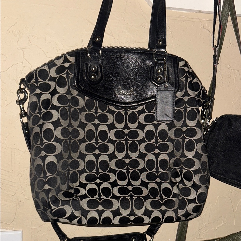 Coach Ashley Signature Sateen Large Satchel Handbag in Black
